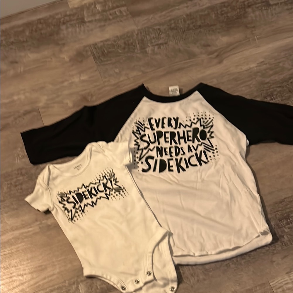 Superhero Sidekick Kids Onesie 3 months and Shirt 5T - Black & White